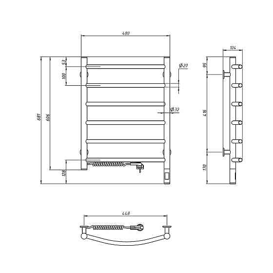 Рушникосушка електрична NAVIN Камелія 480х600 Sensor ліва з таймером, чорний муар Київ