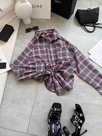 Женская стильная оверсайз рубашка в клетку фланель 100% коттон Серый 2 Одесса