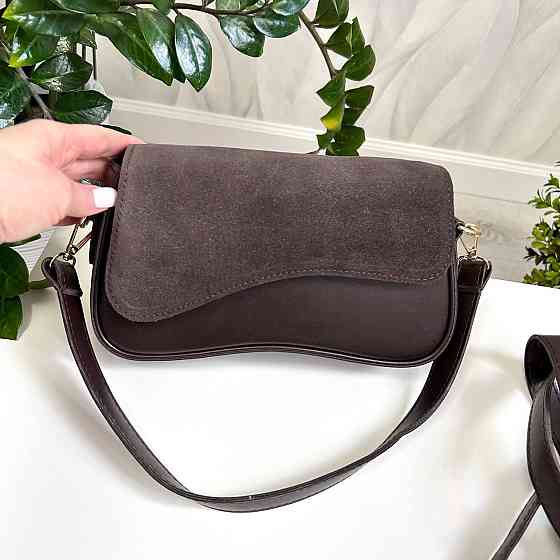 Гарний, стильний клатч. НАТУРАЛЬНА ЗАМША +еко шкіра. Коричневий. 301-41 Київ