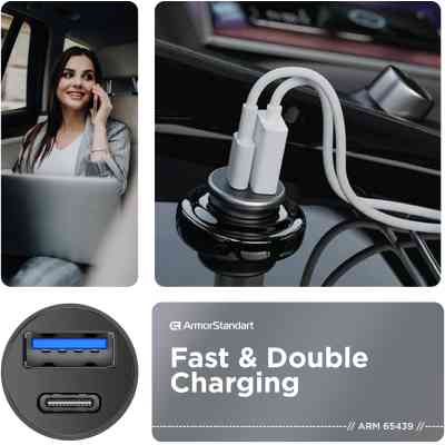 Зарядний пристрій Armorstandart Car USB Type-C PD20W + USB QC 3.0 Grey (ARM65439) Вінниця