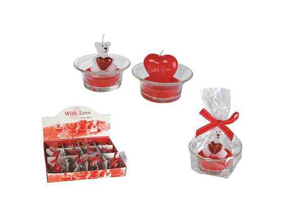 Свічка в склянці "Ведмедик з серцем" білий Рівне