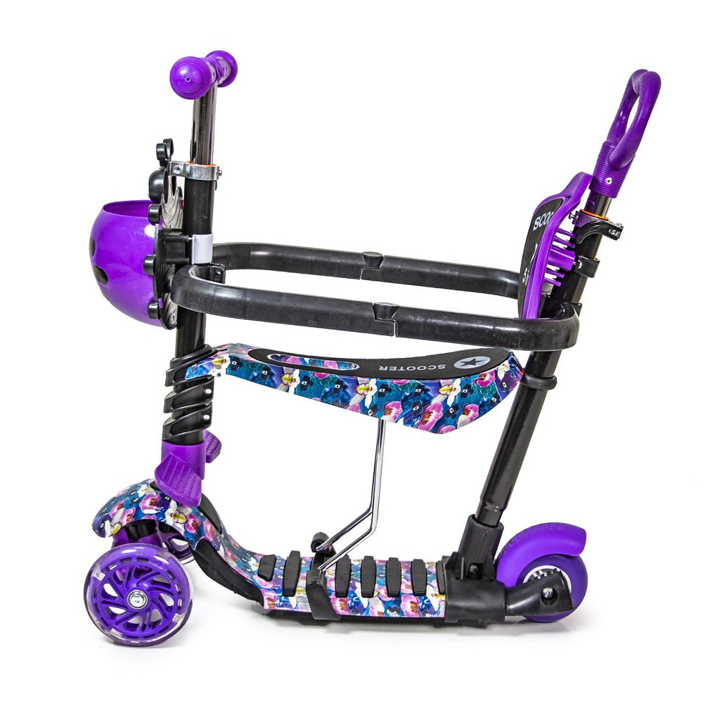 Самокат с сиденьем и родительской ручкой Scooter 5 в 1 с рисунком "Орхидея" с защитными бортиками Одесса - изображение 2