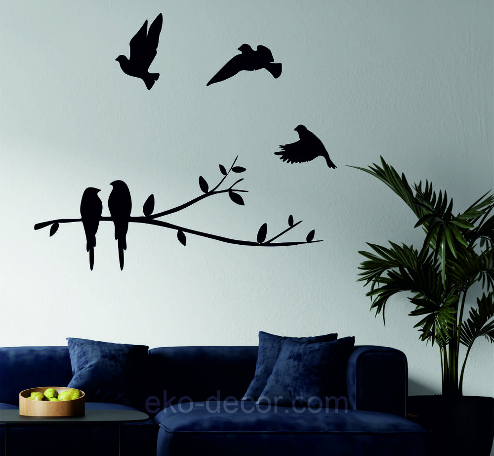 Декоративне настінне Панно «Пташки», Декор на стіну 90*35 см, Чорний Київ - фото 1