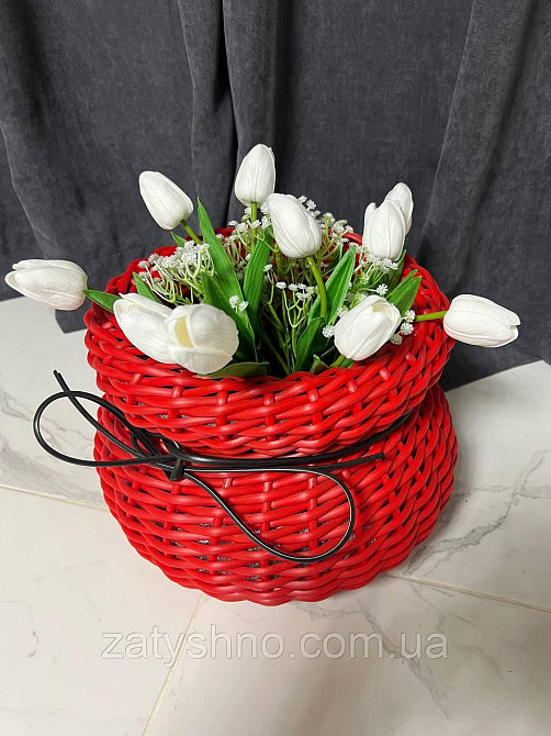 Червоний ротанговий кошик плетений Київ - фото 2