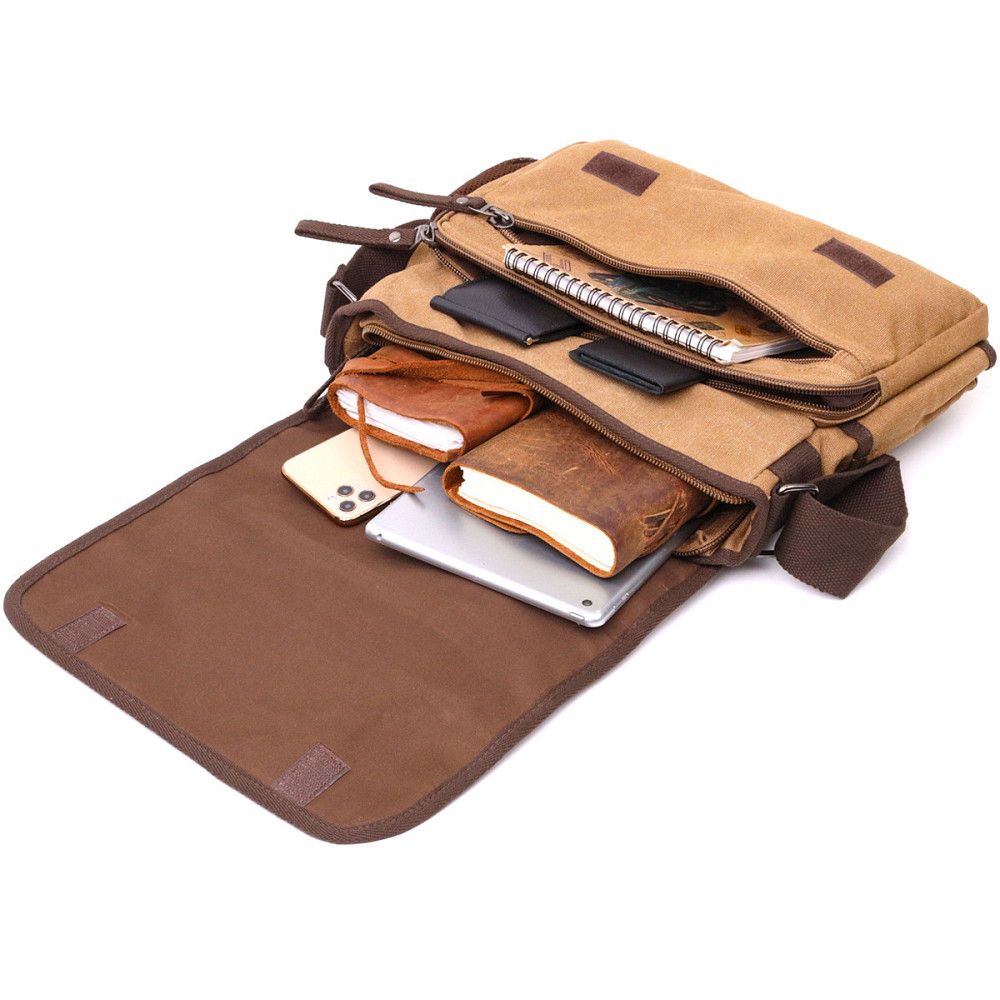 Містка текстильна сумка для ноутбука 13" через плече Коричнева (Vintage) Київ - фото 2