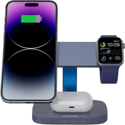 Зарядное устройство Canyon wireless charger HEXAGON WCS-310 3in1 DarkGrey/Blue (CNS-WCS310DGBL) Винница - изображение 5