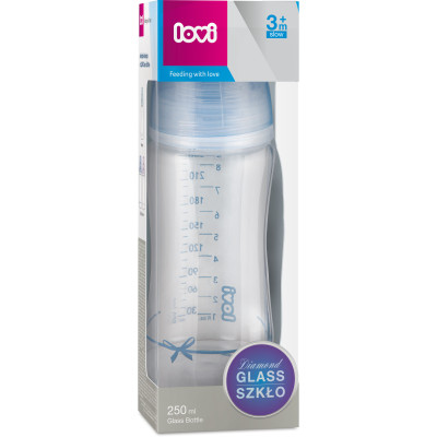 Пляшечка для годування Lovi Diamond Glass Baby Shower скляна 250 мл Блакитна (74/204boy) Вінниця - фото 3