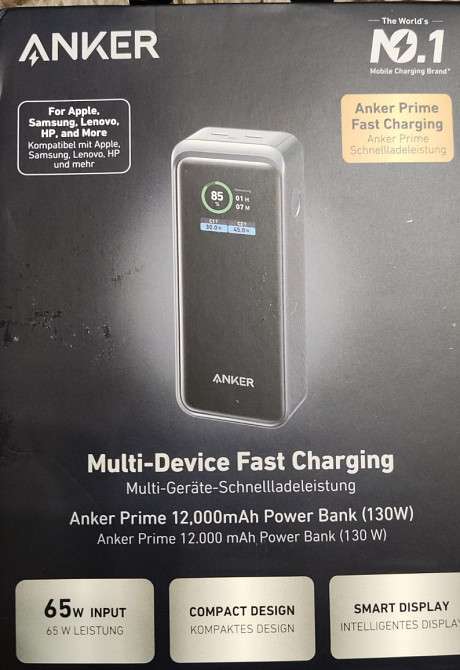 Потужний повербанк GaN з дисплеєм Anker Prime Power Bank Black 130W, 120. Харків - фото 3