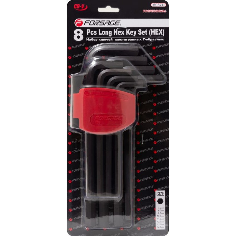 Набір ключів Г-подібних 6-гранних довгих, 8пр. (7-14мм) в пластиковому утримувачі Forsage F-5087L Одесса - изображение 2
