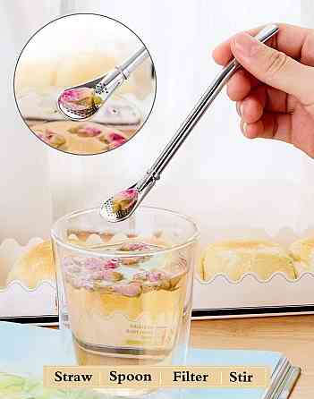 Набор металлических 2в1 трубочек с ситом для коктейля 5шт Винница