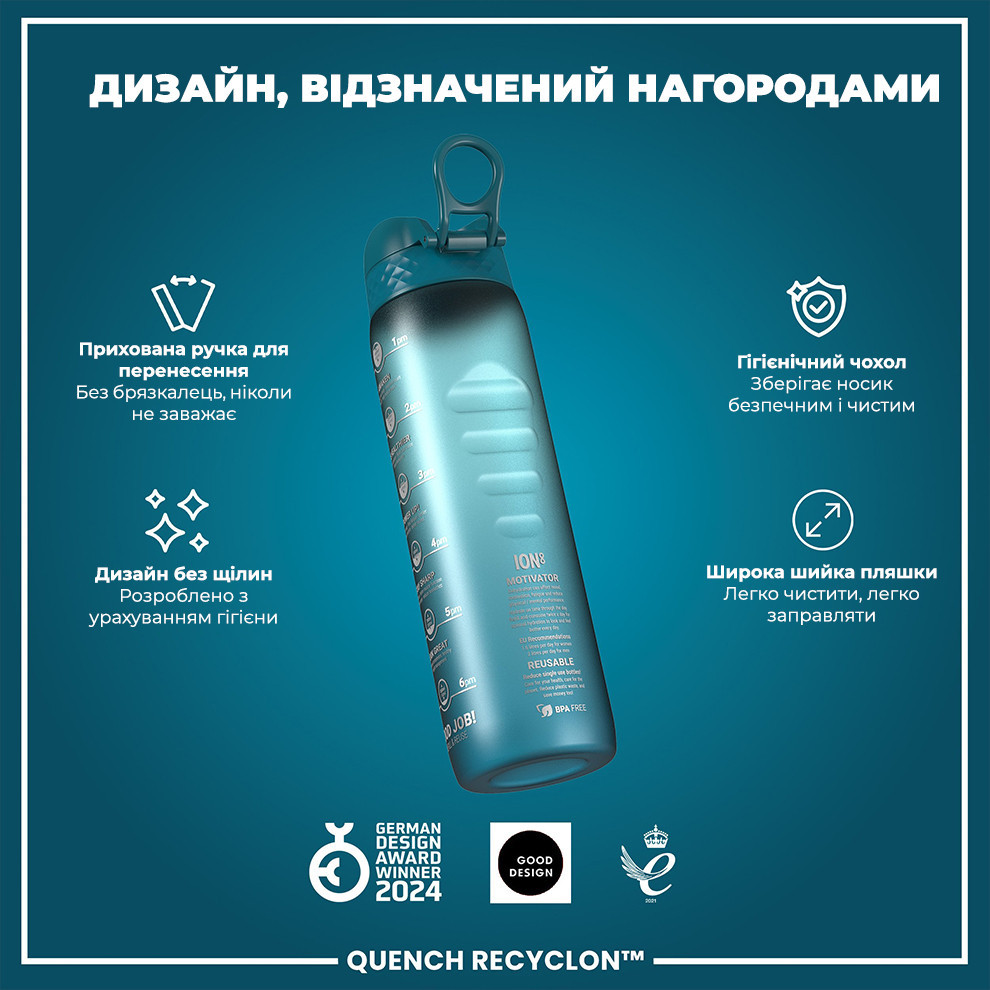 Пляшка для води ION8 1000 мл. BPA Free, Times To Drink, (ЕКО пляшка) BPA Free, Teal & Blue Кам'янське - фото 4