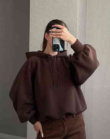 Жіноча базова тепла худіоверсайз тринитка на флісі Шоколад Одеса