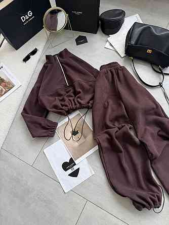 Женский теплый повседневный костюм двойка турецкий двусторонний флис полар Шоколад Одесса