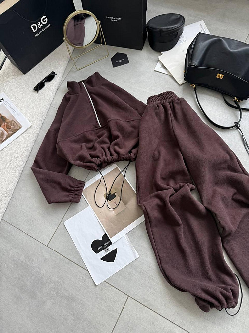 Жіночий теплий повсякденний костюм-двійка турецький двосторонній фліс-поляр Шоколад Одеса - фото 4