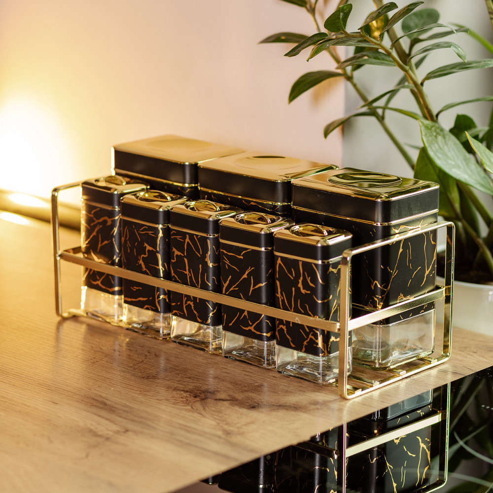 Набір для приправ та спецій на підставці 8 штук з кришками Чорний HP-1364 Київ - фото 5