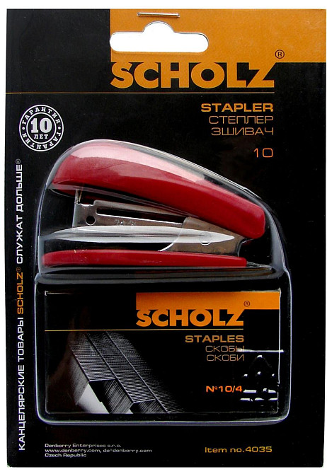Степлер металевий №10 (8 арк.) "Scholz" 20 мм. міні червоний, 4035-01SCH, шт Київ - фото 1