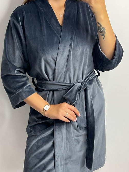 Халат жіночий плюш велюр під пояс Графітовий M Харків - фото 5