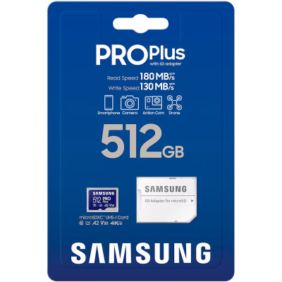 Карта памяти Samsung 512 GB microSDXC Pro Plus UHS-I U3 V30 A2 Class 10 + SD-adap (MB-MD512SA/EU) Винница - изображение 3