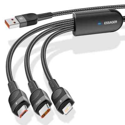 Дата кабель USB 2.0 AM to Lightning + Micro 5P + Type-C 1.2m 66W black Essager (EXCMTL-XJ01) Вінниця