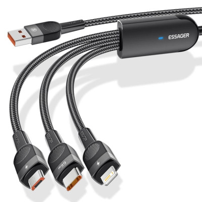 Дата кабель USB 2.0 AM to Lightning + Micro 5P + Type-C 1.2m 66W black Essager (EXCMTL-XJ01) Вінниця - фото 5