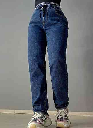 Джинсы женские LDM 0250 МОМ бананы резинка на поясе батал большие размеры синие, синий, 30, 30, 84 см, 110 см Киев