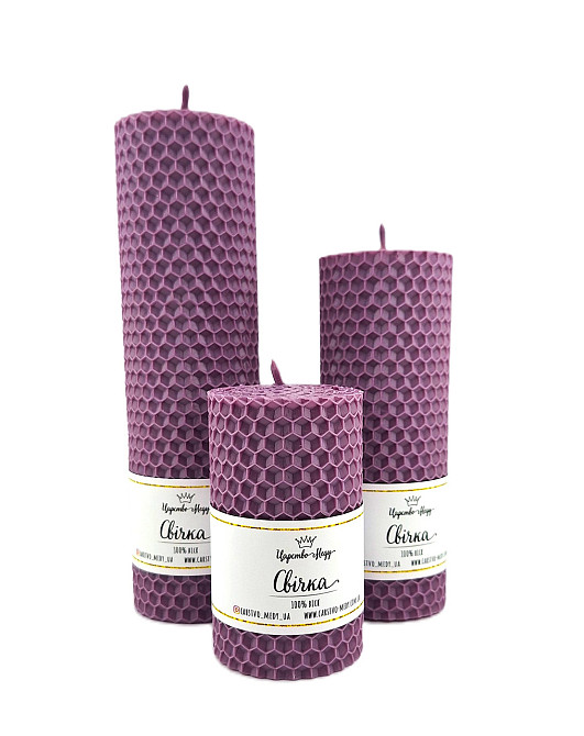 Набір свічок з вощини Царство Меду 8,5 см, 13 см, 17,5 см бузковий. Одеса - фото 5