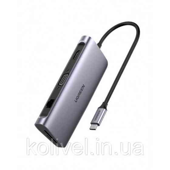 Док-станція USB3.0 Type-C --> USB 3.0x3/HDMI/VGA/RJ45/SD&TF/PD Ugreen CM179 Сіра (40873) Киев