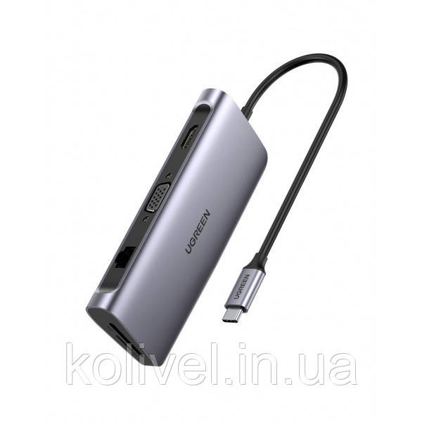 Док-станція USB3.0 Type-C --> USB 3.0x3/HDMI/VGA/RJ45/SD&TF/PD Ugreen CM179 Сіра (40873) Київ - фото 1