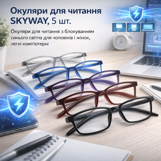 Окуляри для читання SKYWAY, 5 шт., окуляри для читання з блокуванням синього світла для чоловіків і жінок, легкі комп'ютерні Київ