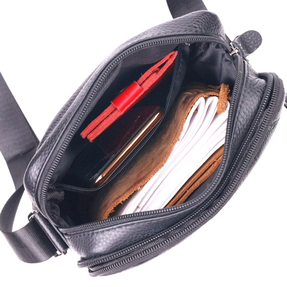 Практична чоловіча сумка з натуральної шкіри 21291 Vintage Чорна Київ - фото 7