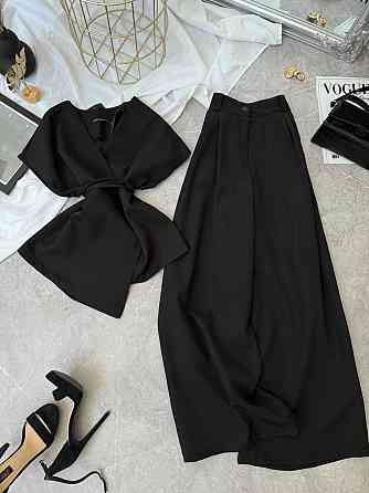 Жіночий базовий брючний костюм-двійка з креп костюмки Чорний, 50/52 Одеса