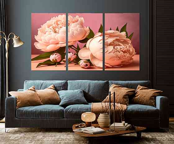 Модульна картина у вітальню/ спальню    Півонії       ART-140_3A 70х130 см Київ