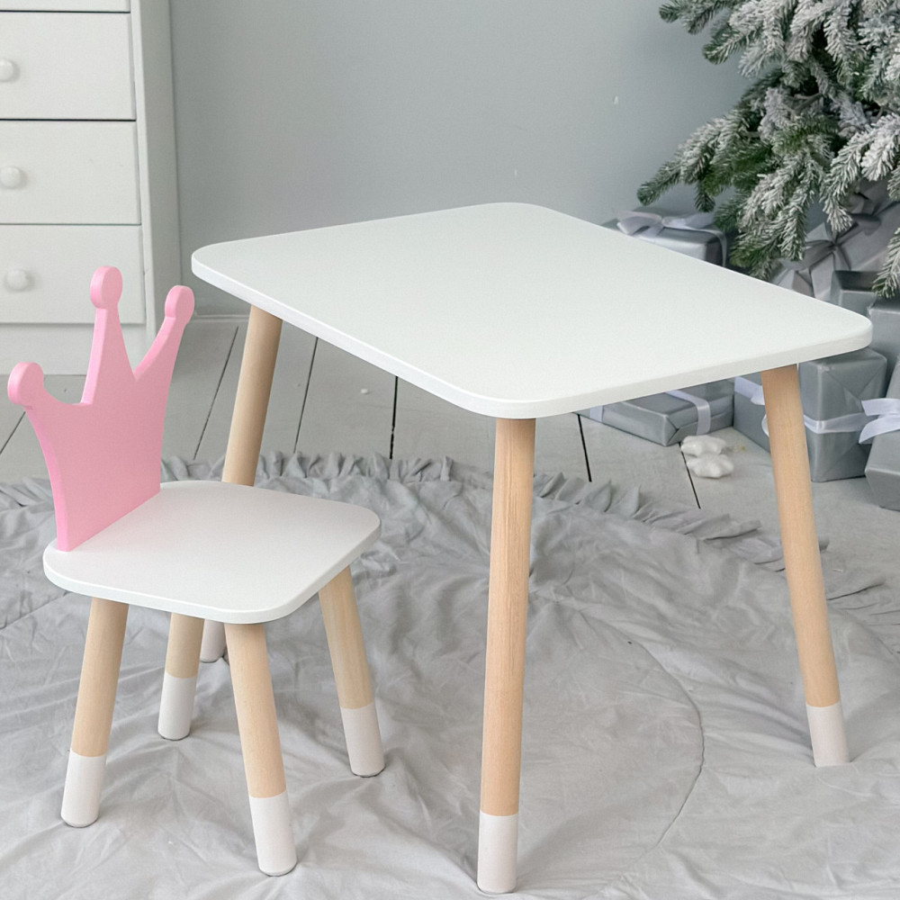 Стіл в дитячу кімнату 46х60х45 і стілець корона 26х26х24, столик та стільчик для дівчинки, рожевий з білим Київ - фото 10