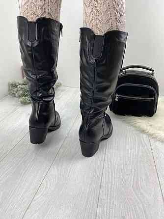 Чоботи жіночі ARLETT чорні шкіра+замша з натуральним хутром висота 34см каблук 6см (5339) Коломыя