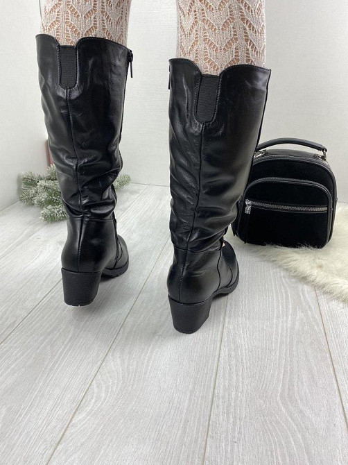 Чоботи жіночі ARLETT чорні шкіра+замша з натуральним хутром висота 34см каблук 6см (5339) Коломыя - изображение 4