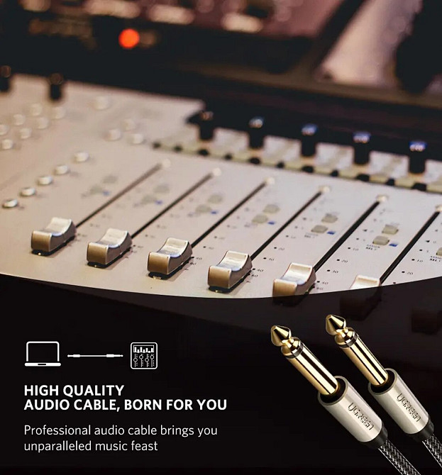 Аудіо кабель UGREEN AV128 6.5mm  Male to Male Audio Cable Gray 2m(UGR-10638) (UGR-10638) Київ - фото 3