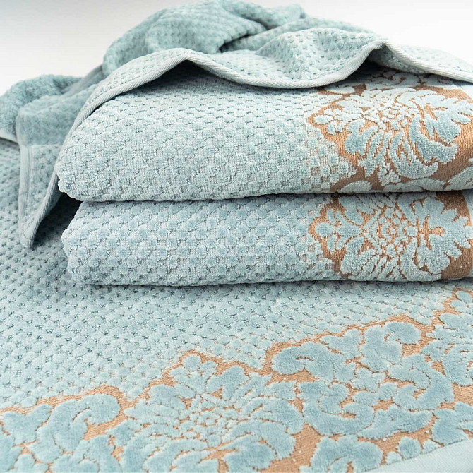 Набор махровых полотенец 2шт 50x90см, 70x140см Damask Премиум качества Жаккардовое с велюром 550г/м2 Сумы - изображение 5