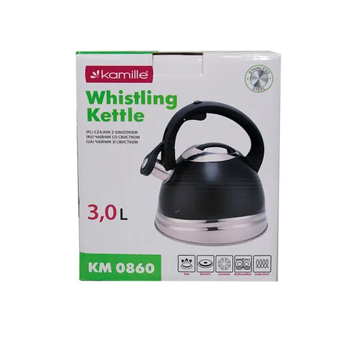 Чайник 3л нержавіюча сталь зі свистком з ручкою "soft-touch" чорний 860 KAMILLE Житомир