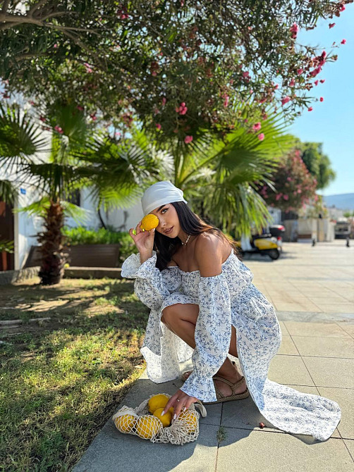 Женское летнее принтованное миди платье с разрезом натуральный муслин Одесса - изображение 10