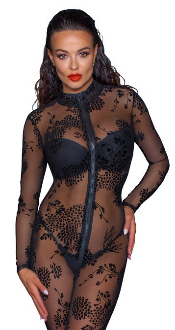 Комбинезон сексуальный полупрозрачный L F237 Noir Handmade, с узором и молнией Sex Aura Киев - изображение 3