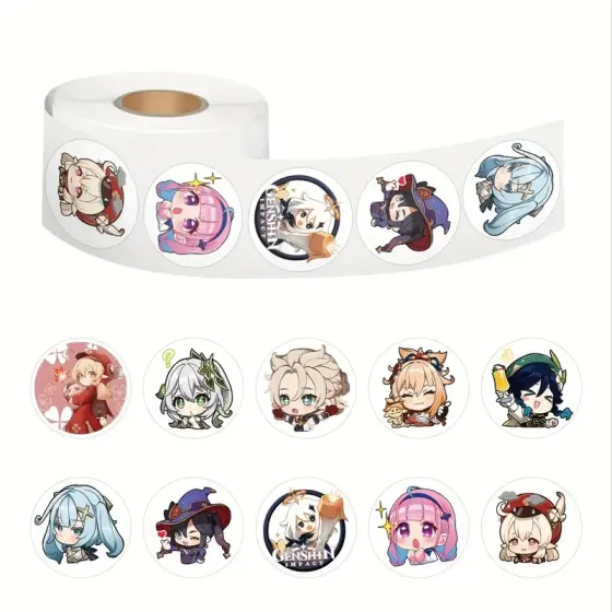Набор наклеек Genshin Impact – 500 шт (10 дизайнов) мультяшных наклеек в рулоне Киев
