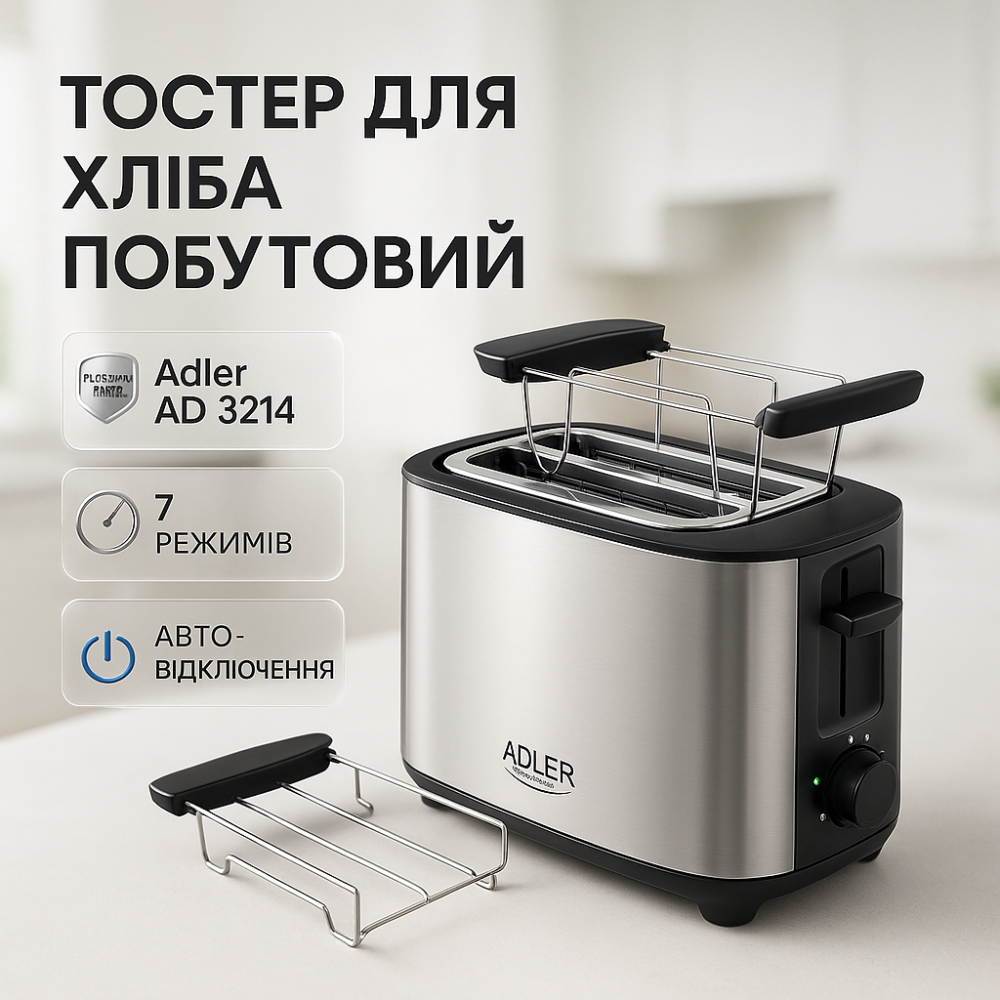 Тостер для підсмажування тостів Adler AD 3214 900Вт, Якісний тостер для дому Зручний дому LJ-84 Львів - фото 20