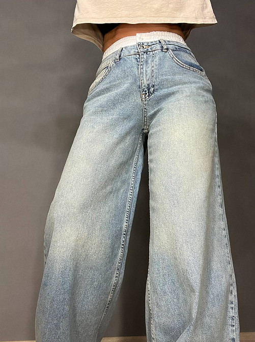 Джинси жіночі I8 162-76 PALAZZO BOXER біла резинка на талії широкі від стегна, блакитний з зеленим,  Одеса - фото 8