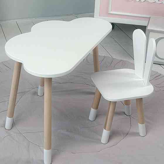 Білий набір меблів стіл та стілець, дитячий столик хмарка 46х70х40 і стільчик зайчик 26х26х24 для гри, малювання, навчання Київ