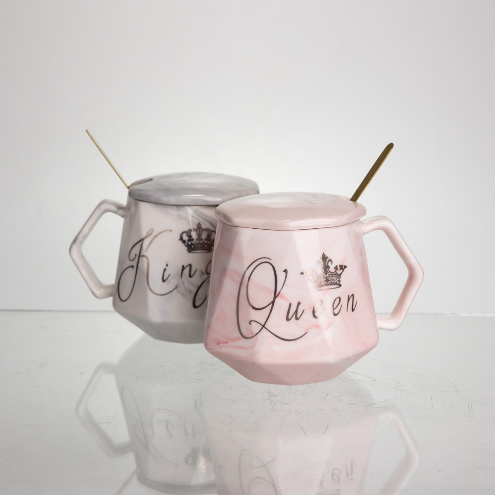 Парные фарфоровые чашки Queen&King с крышкой и ложкой Киев - изображение 4