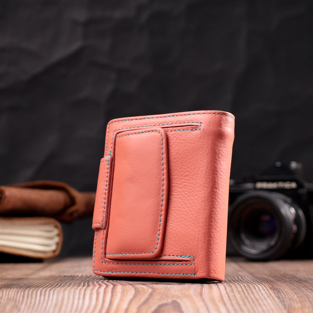 Стильный кожаный кошелек с монетницей снаружи для женщин ST Leather 19458 Оранжевый Киев - изображение 10