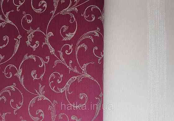 Шпалери текстильні 0.53х10.05 Rasch Textil Valentina класика завитки вензелі структурні золотисті на бордовому Київ