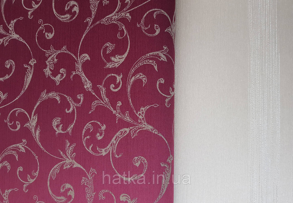 Шпалери текстильні 0.53х10.05 Rasch Textil Valentina класика завитки вензелі структурні золотисті на бордовому Київ - фото 2