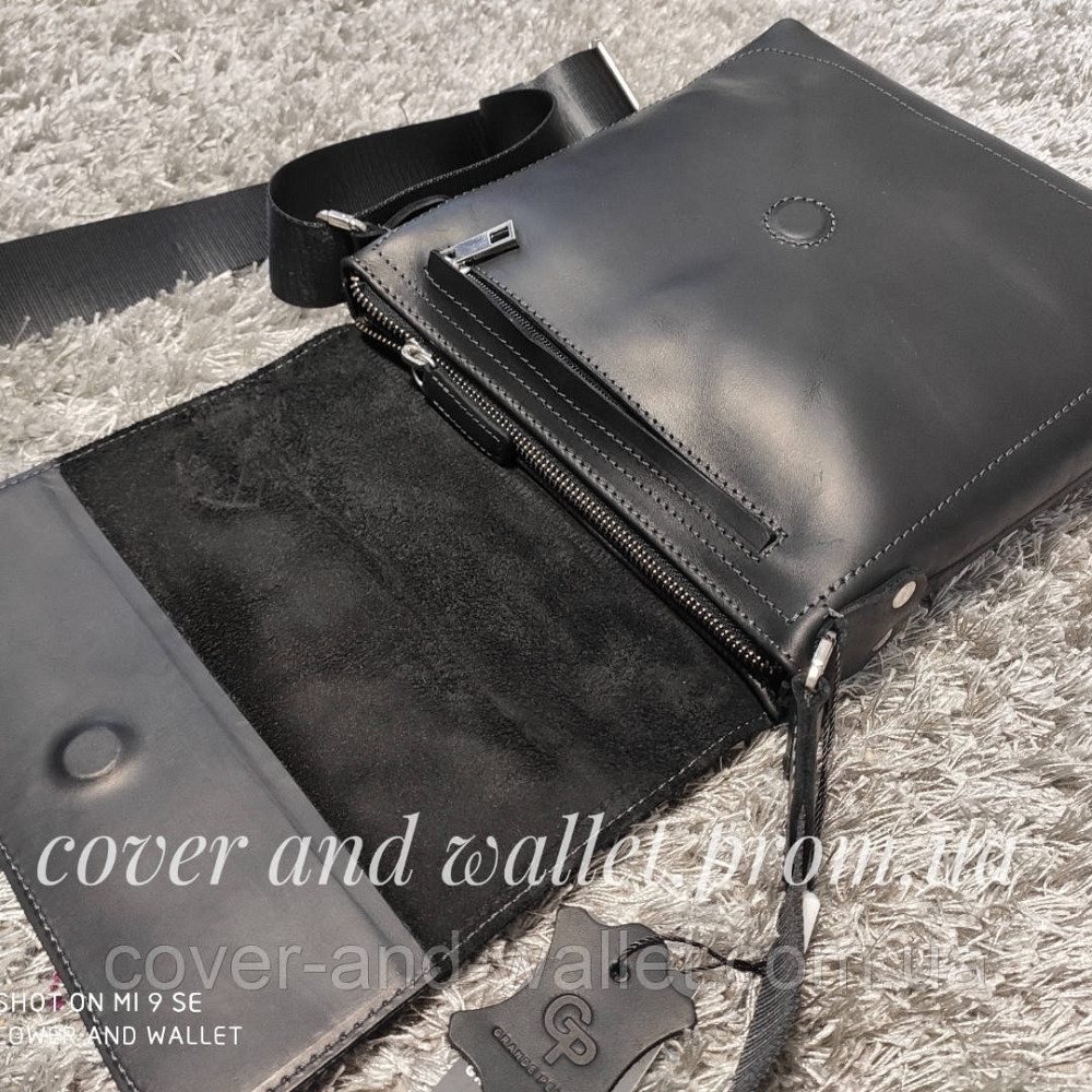 Шкіряна чоловіча сумка месенджер на магнітах ручної роботи Grande Pelle 754110 Київ - фото 2