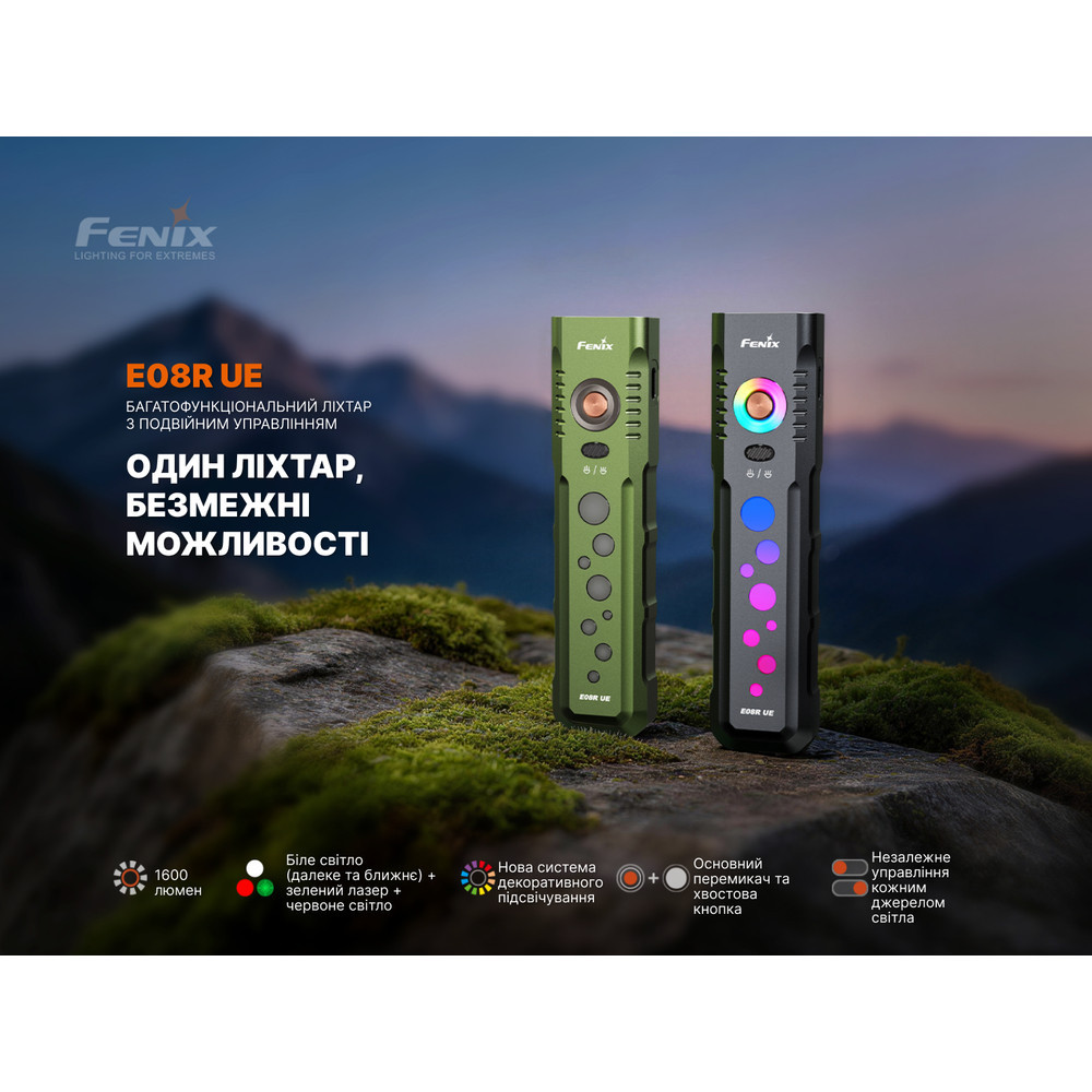Ліхтар-брелок Fenix E08R UE 1600лм 160м (21 режим) Зелений Вінниця - фото 6